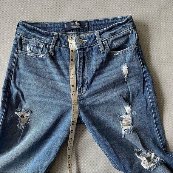 Hollister High Rise Slim Straight Distressed Denim Jeans Junior Size 3 - Picture 3 of 10